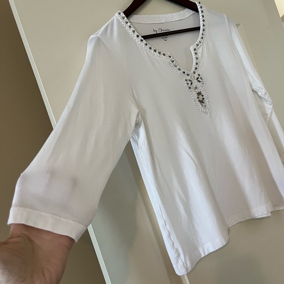 Chico’s Rich White Rayon 3/4 Sleeve Blouse Women’s Size Large - Picture 6 of 12